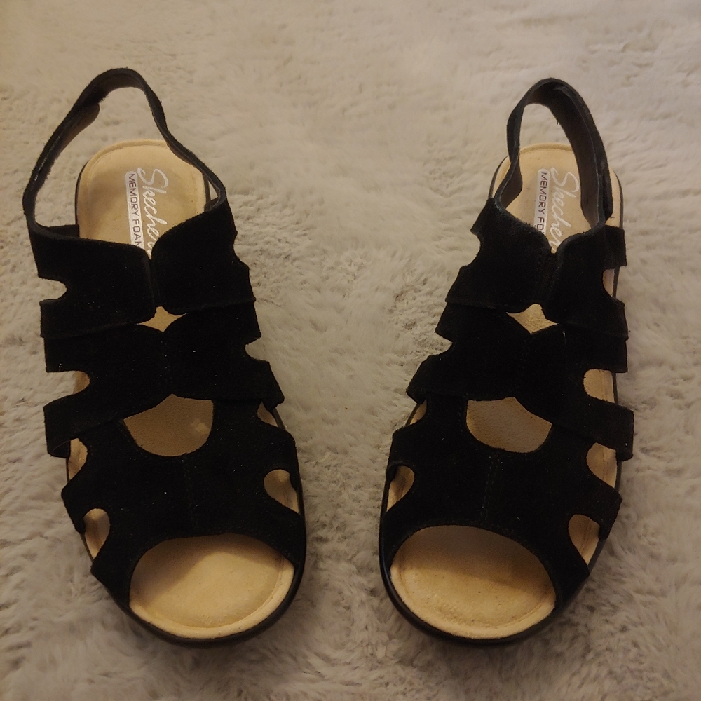 Skechers black suade platform sandals 8.5W